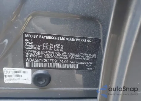 2015 BMW 535I z USA, uszkodzony, nr VIN WBA5B1C52FD917484